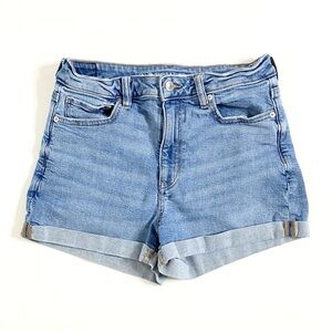 America Eagle | Light-Wash Cotton/Spandex Denim Stretch Mom Shorts Sz 10